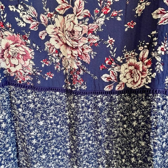 Dark Blue Floral Print Coverup, Loose Cardigan, Open Front Kimono size large - Picture 6 of 11